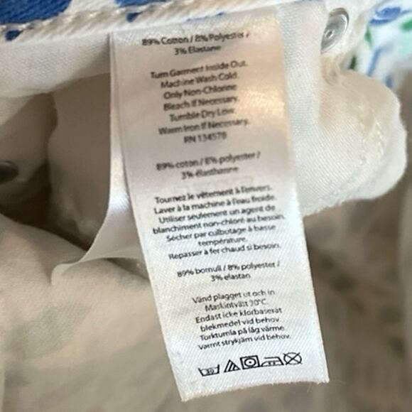 Vineyard Vines White Jeans Pockets 89% Cotton Zipper Blue Green Dots Size 12 - Picture 4 of 4